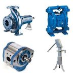 Blue pumps, including centrifugal and diaphragm types, used by Great Day Plumbing & Air for efficient fluid transfer.
